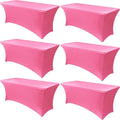 Obstal 6 Pack Stretch Spandex Table Covers for 8 Foot Tables - 8 FT Universal Rectangular Fitted Tablecloth Protector for Wedding, Banquet, Party (Dark Pink, 96 Length x 30 Width x 30 Height Inches)