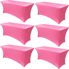 Obstal 6 Pack Stretch Spandex Table Covers for 8 Foot Tables - 8 FT Universal Rectangular Fitted Tablecloth Protector for Wedding, Banquet, Party (Dark Pink, 96 Length x 30 Width x 30 Height Inches)