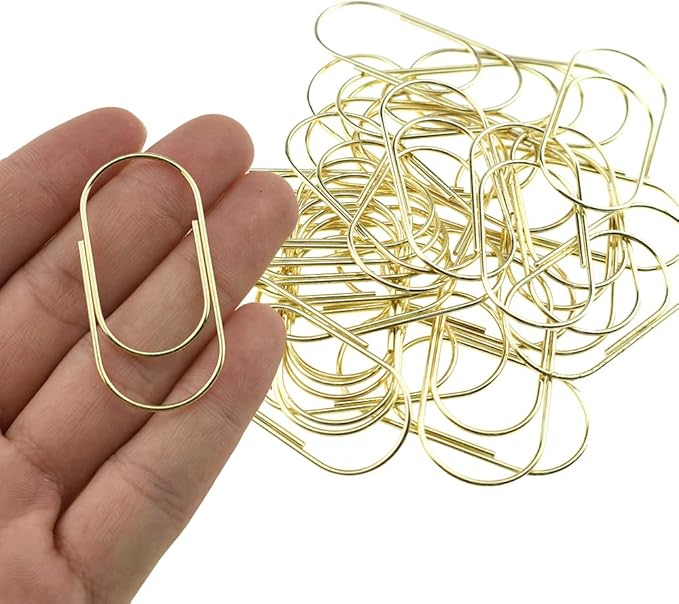 HAHIYO Paper Clips Sturdy 2 inches Length 30 Pack Wide Paperclips Heavy Duty Tight Grip Rust Proof Reusable Metal Bright Gold for Home Office School