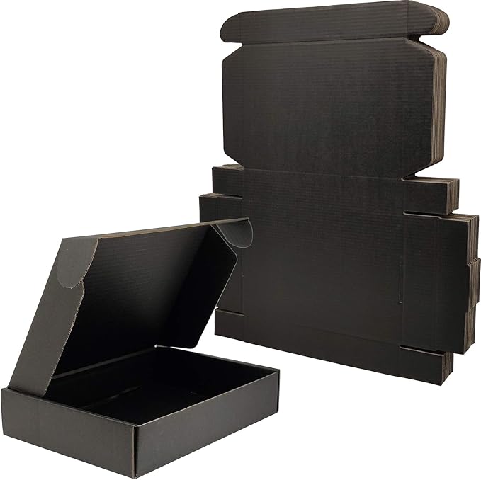 Small Black Shipping Boxes for Small Business Pack of 25-8x5.5x1.6 inches Cardboard Corrugated Mailer Boxes for Shipping Packaging Craft Gifts Giving Products