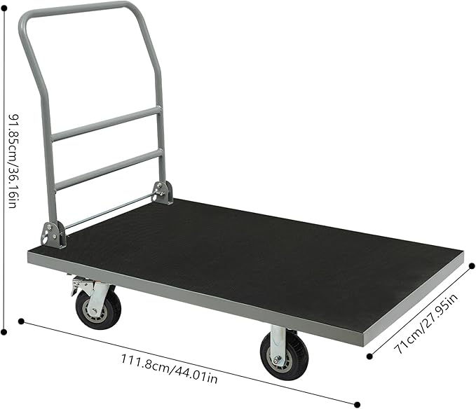 Heavy Duty Foldable Platform Truck Cart with 4 Wheels,44'' L x 28'' W Steel Rolling Flat Cart Push Cart Dolly Large Hand Truck Dolly 2500LBS Capacity Moving Hand Dolly for Groceries,Garage,Warehouse