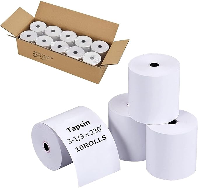 3-1/8" x 230' Thermal Receipt Paper, Pos Receipt Paper, Cash Register Rolls, Receipt Roll for 80mm Thermal POS Printer, 10 Rolls