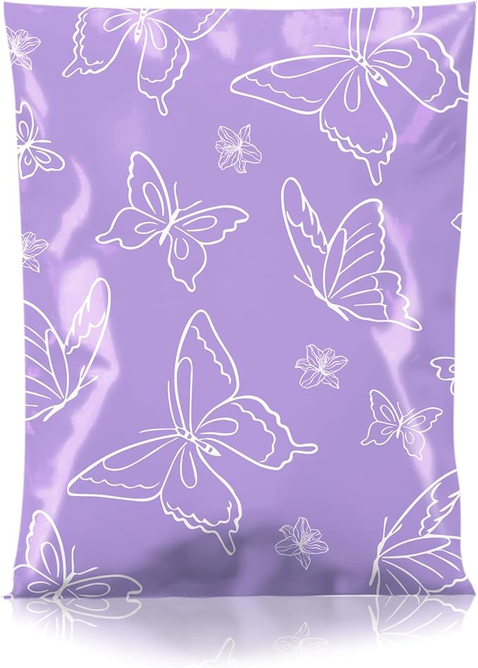 Metronic Poly Mailers 10x13 Inch 100pc Shipping Bags for Clothes,Self Adhesive Shipping Envelopes for Small Business,Waterproof Mailers Poly Bags for Shipping,Packaging Mailing Bags Purple Butterfly