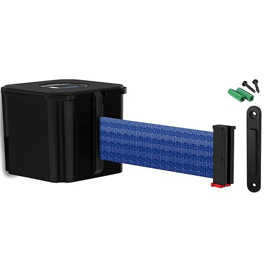 WM412 Retractable Belt Wall Mounted Smooth Black Crowd Control Barrier and Receiving End, 25' Blue Belt