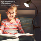 BOHON Desk Lamp 5 Color Modes 10 Brightness Dimmer Reading Light 10W 38 LED Clamp Lamp with Auto Off Timer 360° Flexible Neck Clip on Light for Bed Bedside, AC Adapter Include