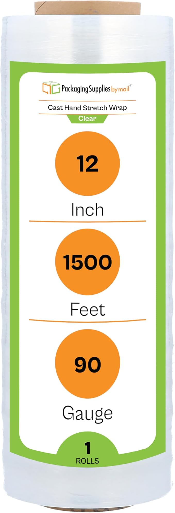 PSBM Stretch Wrap, 12 Inch x 1500 Feet, 90 Gauge, Clear Plastic Cling, Cast Hand Stretch Film Rolls for Packaging Moving Packing Pallets