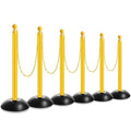 Amylove Plastic Stanchion Post Set, Traffic Warning Line Stanchion Crowd Control Safety Barriers Driveway Barrier with 5 Chains and 10 S Hooks for Outdoor Indoor Parking (Yellow,6 Pcs)