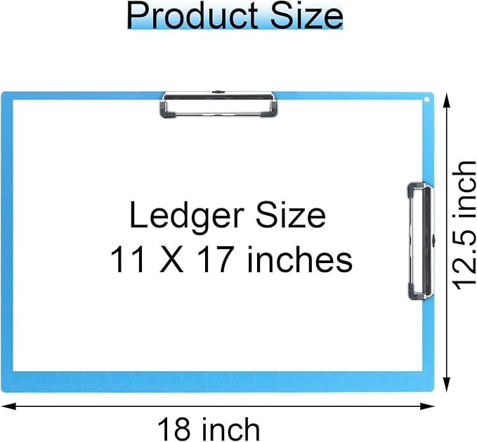 Acocony 11x17 Clipboard Double Clip Extra Large Clipboard Low Profile Clip 11 x 17 Clipping Board Plastic Blue Pack of 2