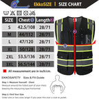 9 Pockes Black Reflecive Safety Vest for Men with Double Stitching Knots around All Pockets and Zipper High Visibility Mesh Construction Work Vest,Meets ANSI/ISEA Standards(EK176-Black-M)