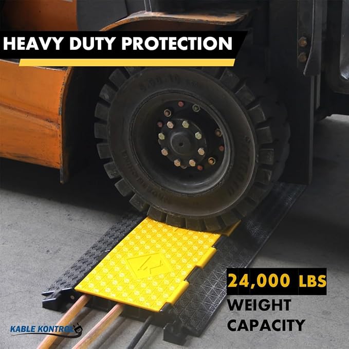 Kable Kontrol Atlas Cable Protector Wire Ramp - 5 Channel Bulk Wholesale Pallet – 10 Pcs - 35” Long Black & Yellow - 24000 Lbs Load Capacity - Rubber Speed Bump Wire Protector Cord Cover - CP9975