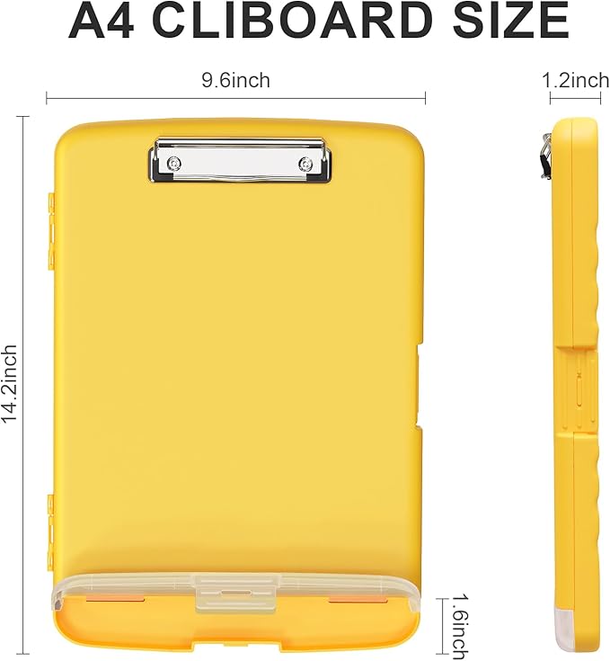 Plastic Clipboard with Storage, 8.5 x 11 Storage Organization Box Side-Opening, Heavy Duty Clip Board with Pen Holder and Paper Folder for Nurses, Teachers, Office & School Supply, Yellow