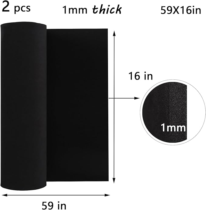 AMZQNART 2Pcs EVA Foam 1mm, Cosplay Foam 16x59 inch Black, High Density 90 kg/m³, for Craft Projects Cosplay Costumes, Fake Weapons, Decorations, Christmas, Easter, Thanksgiving, etc.