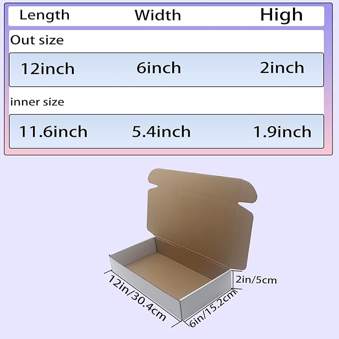 12x6x2 inches Shipping Boxes Set of 25, White Cardboard Box Kraft Corrugated Mailer Box，Boxes for Shipping E-commerce Packaging, Holidays Gift and Small Business Giving Literature Mailing