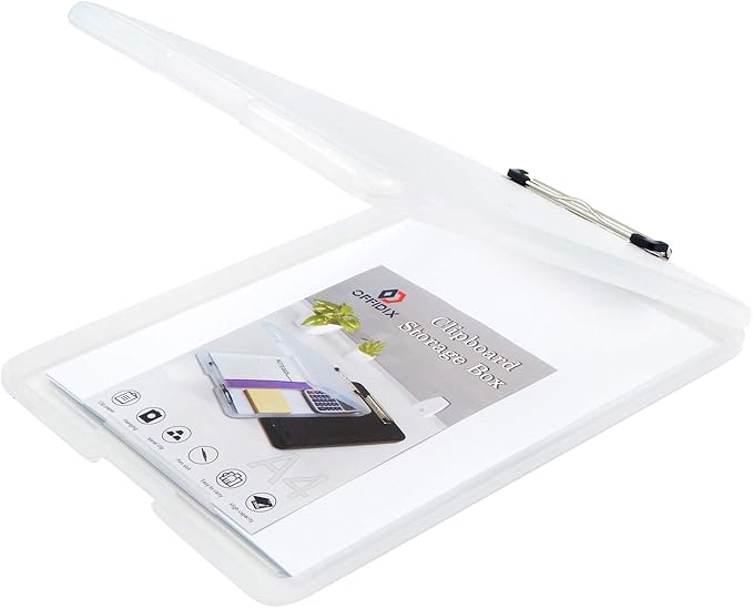 OFFIDIX Clipboard Storage Box Transparent Plastic Paper Clipboard Paper Holder Storage Clip Board Ideal for School, Home and Office Use