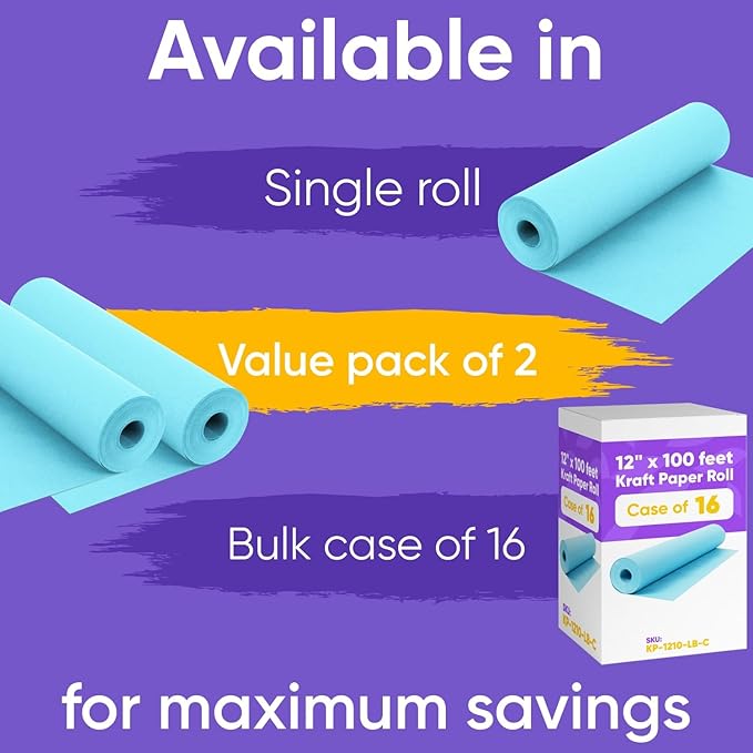 12" x 1200" (100 ft) Light Blue Kraft Paper Roll - Value Pack of 2, 45 lbs Thickness, Made in USA - Odorless, Non-Toxic, Safe for Kids - School, Bulletin Board Paper