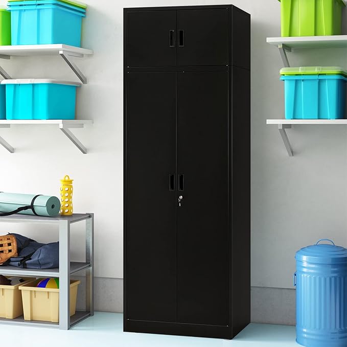 Metal Storage Cabinet, 87 Inch Tall Metal Storage Cabinet with Doors and Shelves, Pantry Cabinets for Kitchen Storage, Garage Cabinet for Living, Dining Room, Assemble Required.