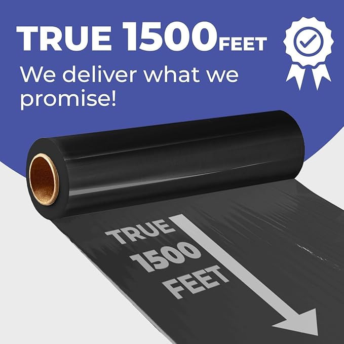 Rosmonde 400 Pack Black Plastic Wrap, 80 Gauge Durable Shrink Wrap Roll, 18" x 1500 ft Stretch Wrap Roll, 3" Core, Heavy Duty Stretch Film for Pallet Wrapping Warehouse Packaging, Moving & Storage