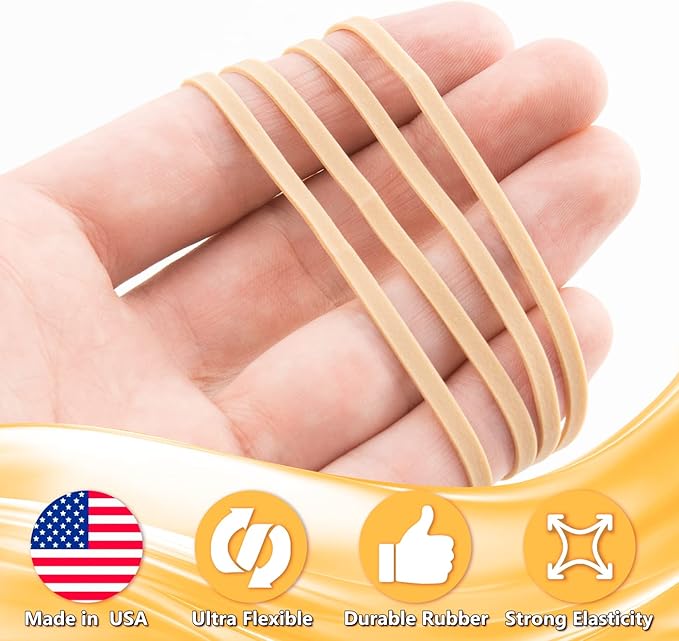 Rubber Bands Size 33, Bulk Pack of 10lb (6,000) Tan Rubber Bands, 3.5"x1/8", Made In USA