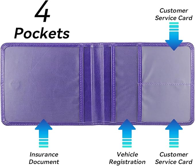 Car Registration and Insurance Holder, Premium Pu Leather Vehicle Glove Box Organizer - for Driver License, Cards & Essential Documents (S-Purple)