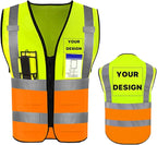YOWESHOP High Reflective Visibility Safety Vest with Pockets and Zipper Custom Your Logo Safety Workwear