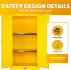 90 Gallon Yellow Flammable Storage Cabinet, Fireproof Steel Chemical Storage Locker with Adjustable Shelves, for Flammable Liquids, Industrial Use, Free Returns!
