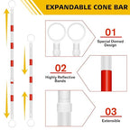 Huwena 12 Pcs Retractable Traffic Cone Bar from 4ft to 7.2ft Lightweight Bars Traffic Barricade Road Cone Connecting Rod Expandable Safety for Road Parking Use