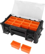 WALFRONT Electronic Tool Box Small Parts Organizer, 18 Compartment Dual Layer PP Aluminum Alloy Storage for Garage and Outdoor Tasks