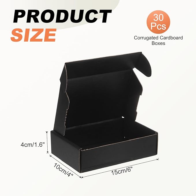 PATIKIL 6 x 4 x 1.6 Inch Shipping Boxes, 30 Pack Color Corrugated Cardboard Box Cute Carton Boxes Literature Mailer for Mailing Packaging Small Business Gift Storage, Black