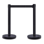 DuraSteel Crowd Control Barriers Line Dividers - Metal Stanchion Posts with 6.5ft Black Retractable Belt Ropes - for Store Queues, Airport Lines, Event Entries - 2 Set/Pack