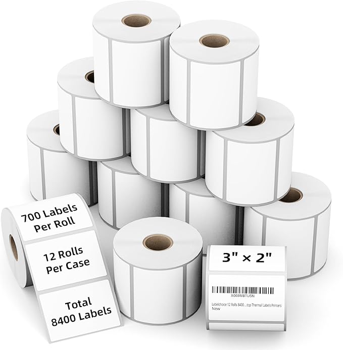 3"x2" 3-Proof Direct Thermal Barcode Shipping Labels for Zebra LP2844 GK420D GK420T ZD421 ZD420, 12 Rolls 8400 Pcs 2x3 Strong Adhesive Return Address Label Used with Rollo MUNBYN Arkscan