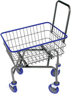 Rolling Laundry Cart with Wheels, Metal Wire Basket, Heavy Duty Utility Cart (Blue)