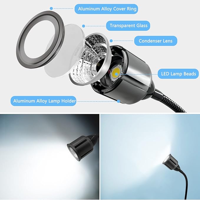 Magnetic LED Work Light with Flexible Gooseneck and Magnetic Base, Magnetic LED Lamp 750 Lumen for Workshop, Lathe, Sewing Machine, Grill Lighting