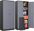 Metal Garage Storage Cabinets with Lock, 71" Tall Tool Cabinet with 2 Door and 5 Adjustable Shelves, Locking Garage Cabinets and Lockable Steel Locker for Home Office Warehouse-(Black Gray-71”H)