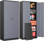 Metal Garage Storage Cabinets with Lock, 71" Tall Tool Cabinet with 2 Door and 5 Adjustable Shelves, Locking Garage Cabinets and Lockable Steel Locker for Home Office Warehouse-(Black Gray-71”H)