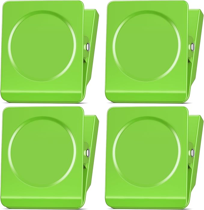 FINDMAG Extra Strong Magnetic Clips Heavy Duty, 4 Pack Super Large Magnetic Clips, Magnetic Christmas Light Clip for Home, Fridge, School, Kitchen (Green)