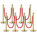 8PCS Gold Stanchion Post, 5 Ft Red Velvet Rope Stainless Steel Crowd Control Barriers Used for Theaters Parties Wedding Museums Exhibition