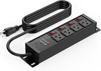 CCCEI Heavy Duty Surge Protector Power Strip 20 Amp Individual Switches. 25FT 12 Gauge Extension Cord with Multiple Outlets. Kitchen, Garage, Shop, Industrial Wall Mount Electric Extender, Black.