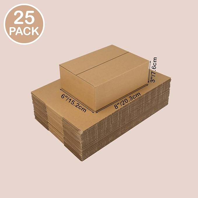 EdenseeLake 8x6x3 inches Shipping Boxes Small Cardboard Boxes for Packing, Moving, Mailing, 25 Pack