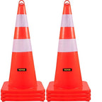 VEVOR Safety Cones, 6 x 28" Traffic Cones, PVC Orange Construction Cones, 2 Reflective Collars Traffic Cones with Weighted Base and Hand-Held Ring Used for Traffic Control, Driveway Road Parking