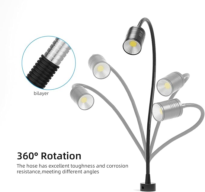 Led Magnetic Work Light 400mm Flexible Gooseneck lamp 500 Lumens 120 Volt for Sewing Machine Lathe Milling Drill Press Industrial Lighting (Aluminum Alloy lamp Head-1)