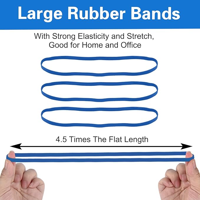 Large Heavy Duty Latex Rubber Bands 12 Inches Trash Can Bands Strong Elastic Bands for Office Supply, File Folders, Cat Litter Box, 60 Pack (Blue)