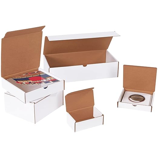 Box USA Corrugated Cardboard Literature Mailers, 12 x 12 x 6 Inches, Tuck Top One-Piece, Die-Cut Shipping Boxes, Large White Mailing Boxes (Pack of 50)