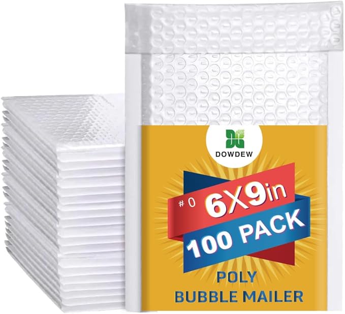 Water Resistant Bubble Envelope Mailers [100 Pack] 6 inch x 9 inch #0 White Poly Padded Shipping Envelopes Self Sealing Cushioned Packaging Bags