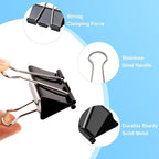 Binder Clips Assorted Sizes, 140 PCS Black Binder Paper Clips Office Clips Office Supplies Desk, 4 Sizes Cute Binder Clips Large Medium Binder Clip Small Paper Clips Medium Paper Clamps (Black)