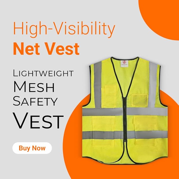 High-Visibility Safety Vests – Pack of 3, Reflective vest, Front Zipper & Utility Pockets for Maximum Safety