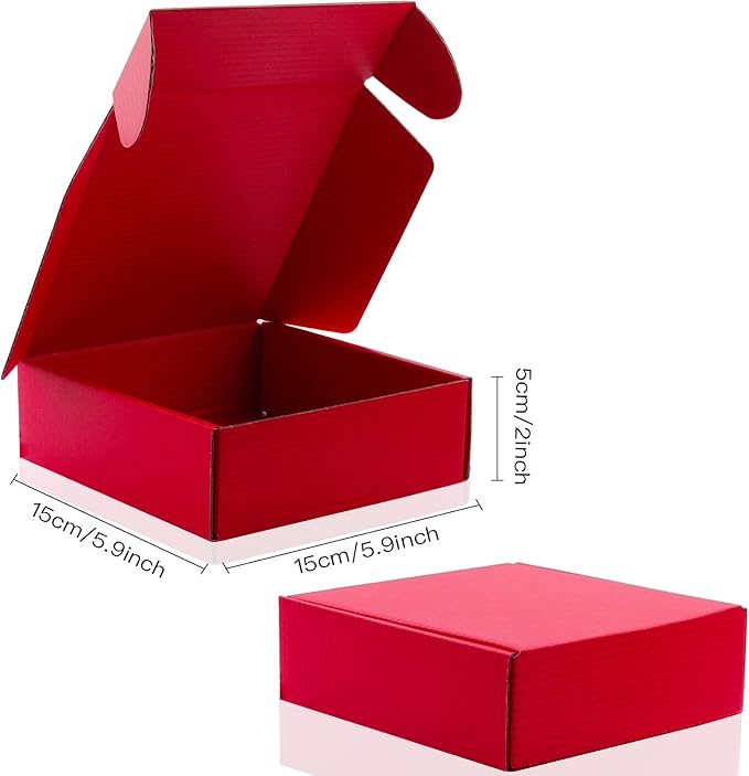 Cardboard Boxes Shipping Boxes,15 Pack Recyclable Corrugated Cardboard Box Small Mailing Storage Gift Boxes for Shipping, Mailing, Gifts Packaging, 6x6x2" (Red)