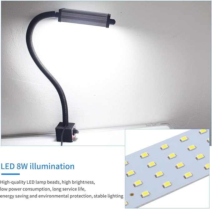 Magnetic Work Light, LED Machine Light with 44 LEDs, Waterproof with 19 Inch Gooseneck, IP66 Rating, 800 Lumen, 120 Volt for Lathe Machine Tools