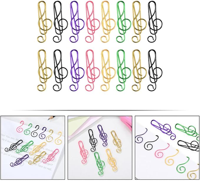 100pcs Metal Paper Clips Creative Music Note Shape Small Office Clips Colorful Document Fasteners Iron Material for School Home Stationery Organization