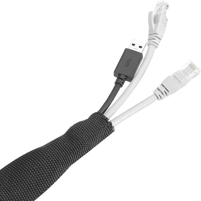 MECCANIXITY Braided Cable Sleeves Heat Shrinkable Fabric Sleeving, 1 3/8" 3ft Black 2:1 Ratio Heat Shrinkable Cord Protector for Harness Cable, Network Cable Protection, Cable Management