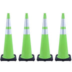 4 Pack 36 Inch Green PVC Traffic Cones Black Base Stable Large Size, Highway Traffic Outdoor Construction Safety Warning Cones (4, Green, 36 Inch)